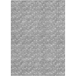 Photo of Gray Geometric Washable Non Skid Indoor Outdoor Area Rug