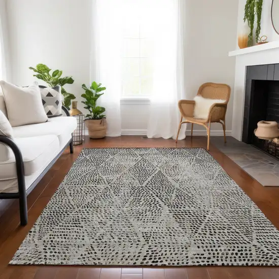 Gray Geometric Washable Non Skid Indoor Outdoor Area Rug Photo 9