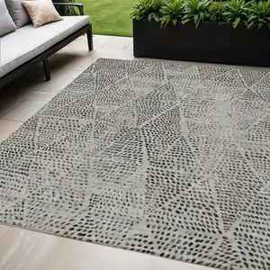 Photo of Gray Geometric Washable Non Skid Indoor Outdoor Area Rug