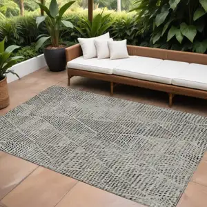 Photo of Gray Geometric Washable Non Skid Indoor Outdoor Area Rug