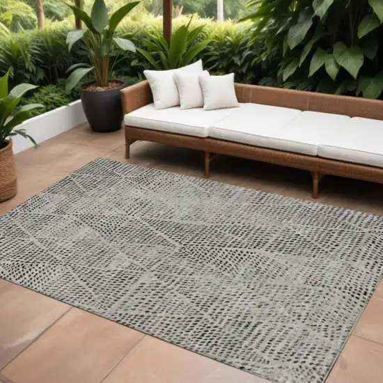 Gray Beige And Black Geometric Washable Indoor Outdoor Area Rug Photo 1