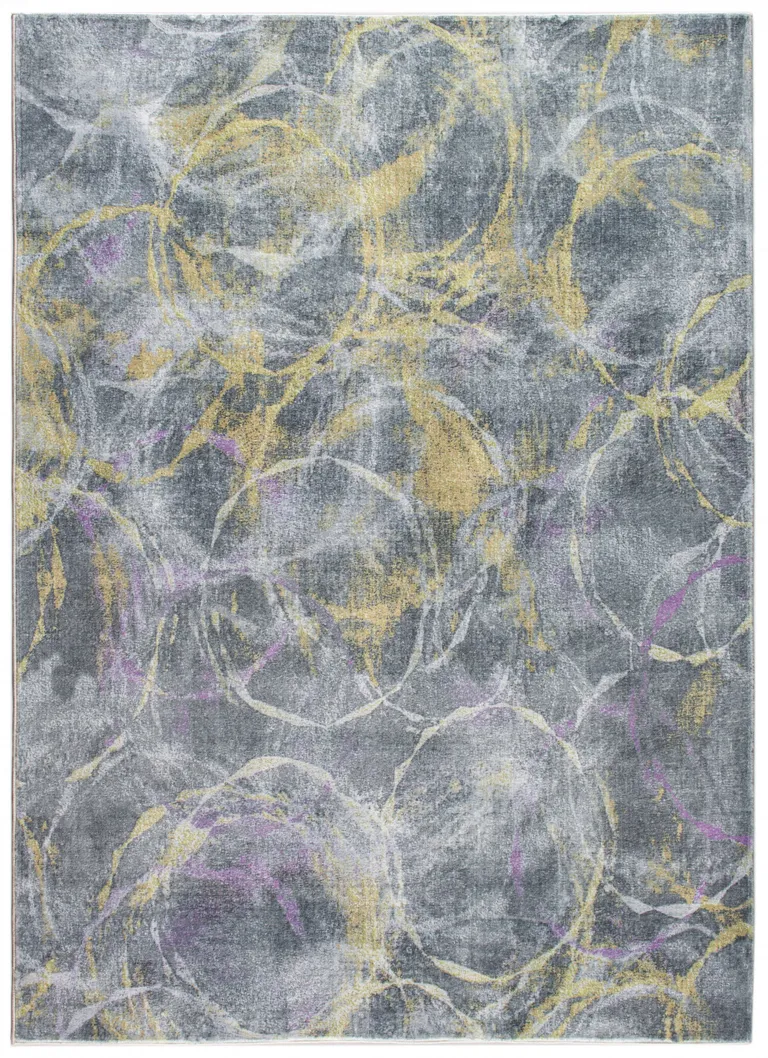 Gray Gold Abstract Rings Runner Rug Photo 1