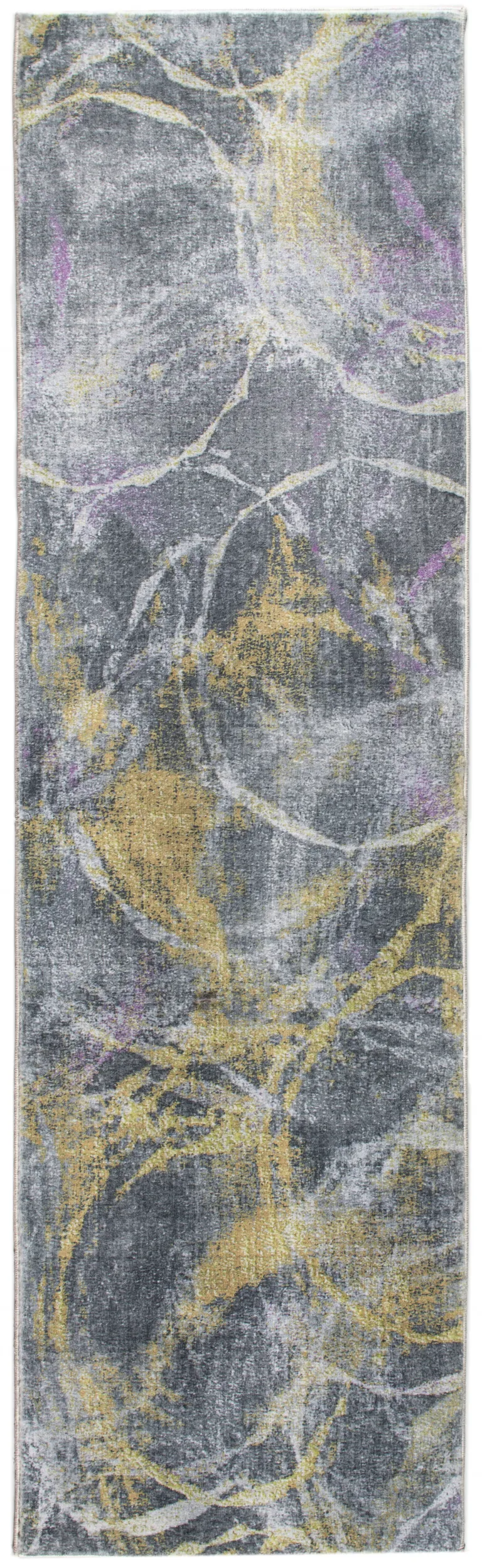 Gray Gold Abstract Rings Runner Rug Photo 4