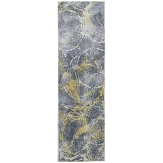 Gray Gold Abstract Rings Runner Rug Photo 4