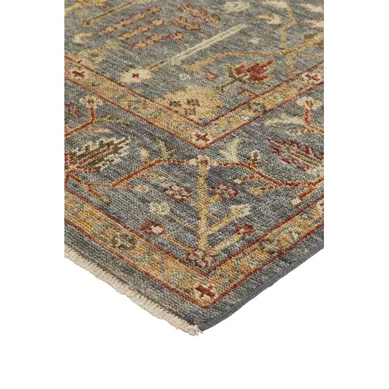 Gray Gold And Red Wool Floral Hand Knotted Stain Resistant Area Rug With Fringe Photo 5