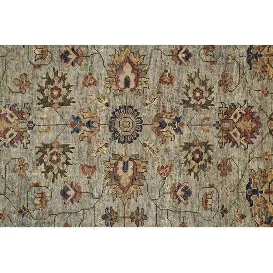 Gray Gold And Red Wool Floral Hand Knotted Stain Resistant Area Rug With Fringe Photo 6