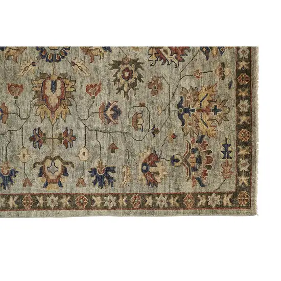 Gray Gold And Red Wool Floral Hand Knotted Stain Resistant Area Rug With Fringe Photo 2