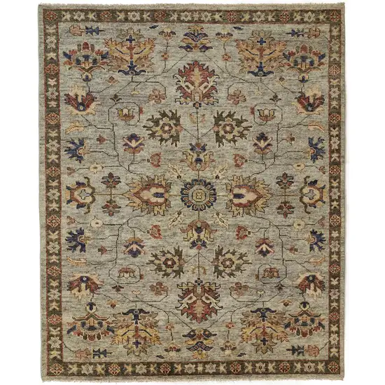 Gray Gold And Red Wool Floral Hand Knotted Stain Resistant Area Rug With Fringe Photo 1