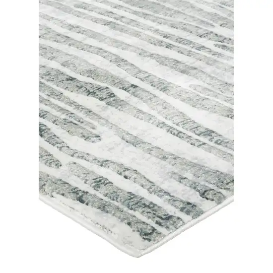 Gray Green And Ivory Striped Distressed Stain Resistant Area Rug Photo 4