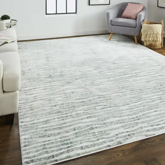 Gray Green And Ivory Striped Distressed Stain Resistant Area Rug Photo 6