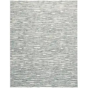 Photo of Gray Green And Ivory Striped Distressed Stain Resistant Area Rug