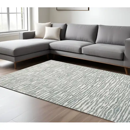 Gray and Ivory Striped Distressed Non Skid Area Rug Photo 1