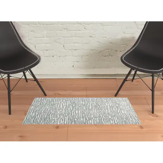 Gray Green And Ivory Striped Distressed Stain Resistant Area Rug Photo 3