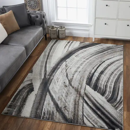 Gray Ivory Abstract Strokes Modern Area Rug Photo 7