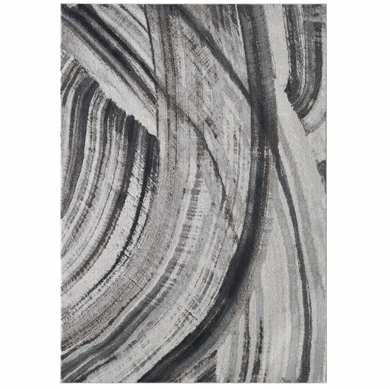 Gray Ivory Abstract Strokes Modern Area Rug Photo 1