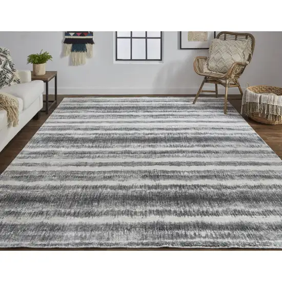 Gray Ivory And Black Abstract Hand Woven Area Rug Photo 4