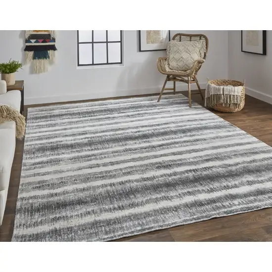 Gray Ivory And Black Abstract Hand Woven Area Rug Photo 5