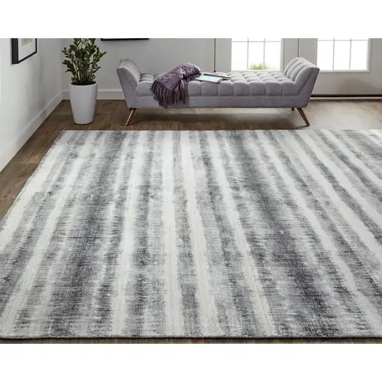 Gray Ivory And Black Abstract Hand Woven Area Rug Photo 6