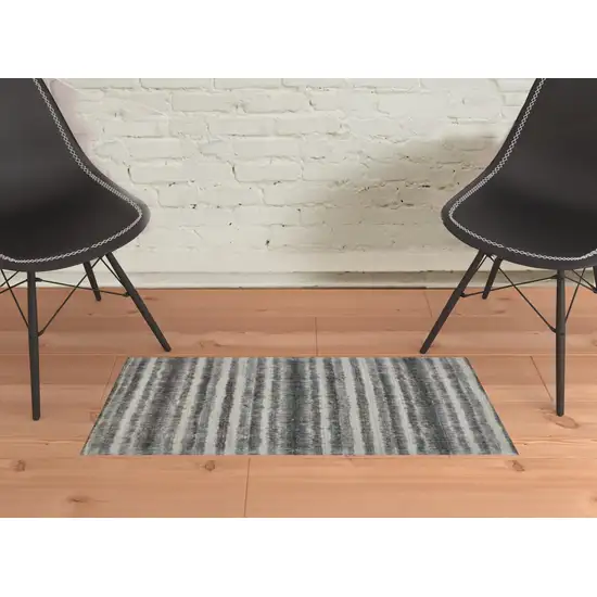 Gray Ivory And Black Abstract Hand Woven Area Rug Photo 2