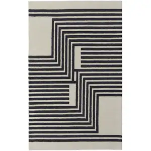 Photo of Gray Ivory And Black Wool Abstract Tufted Handmade Area Rug