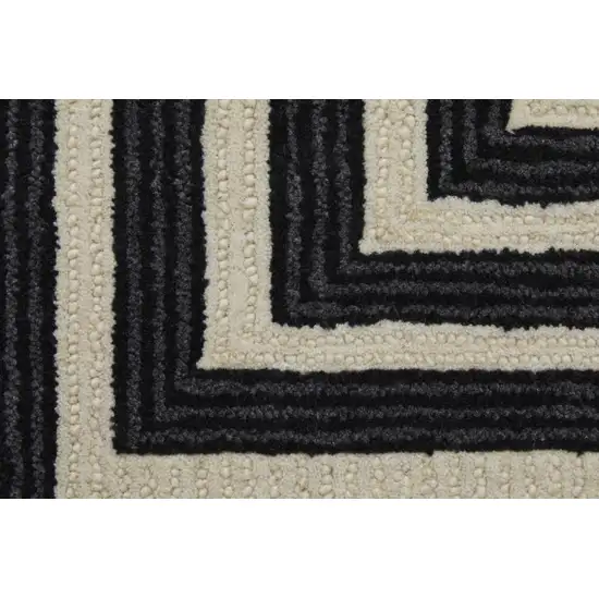 Gray Ivory And Black Wool Abstract Tufted Handmade Area Rug Photo 3