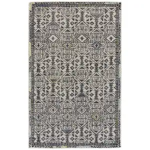 Photo of Gray Ivory And Black Wool Geometric Tufted Handmade Area Rug