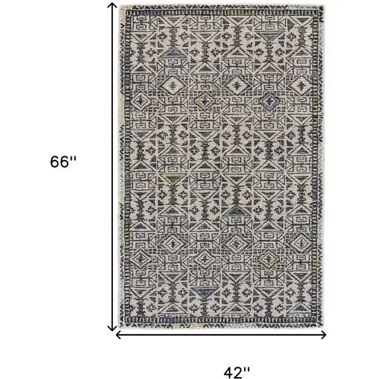 Gray Ivory And Black Wool Geometric Tufted Handmade Area Rug Photo 9