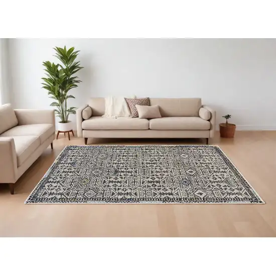 Gray Ivory And Black Wool Geometric Tufted Handmade Area Rug Photo 1