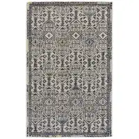 Photo of Gray Ivory And Black Wool Geometric Tufted Handmade Area Rug