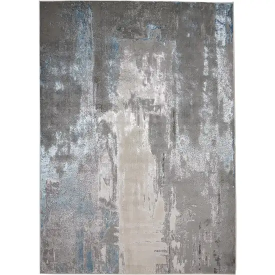 Gray Ivory And Blue Abstract Area Rug Photo 1