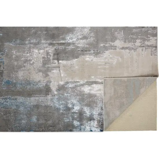 Gray Ivory And Blue Abstract Area Rug Photo 4