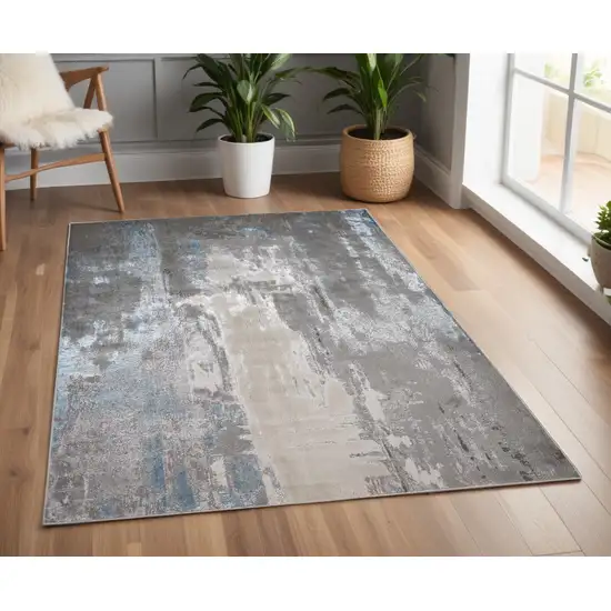 Gray and Ivory Abstract Non Skid Area Rug Photo 1