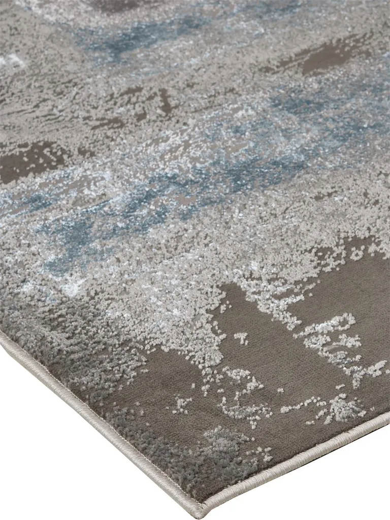 Gray Ivory And Blue Abstract Area Rug Photo 3