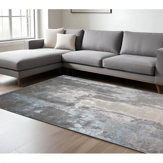 Gray and Ivory Abstract Non Skid Area Rug Photo 1