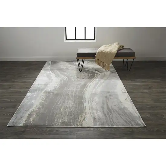 Gray Ivory And Blue Abstract Area Rug Photo 3