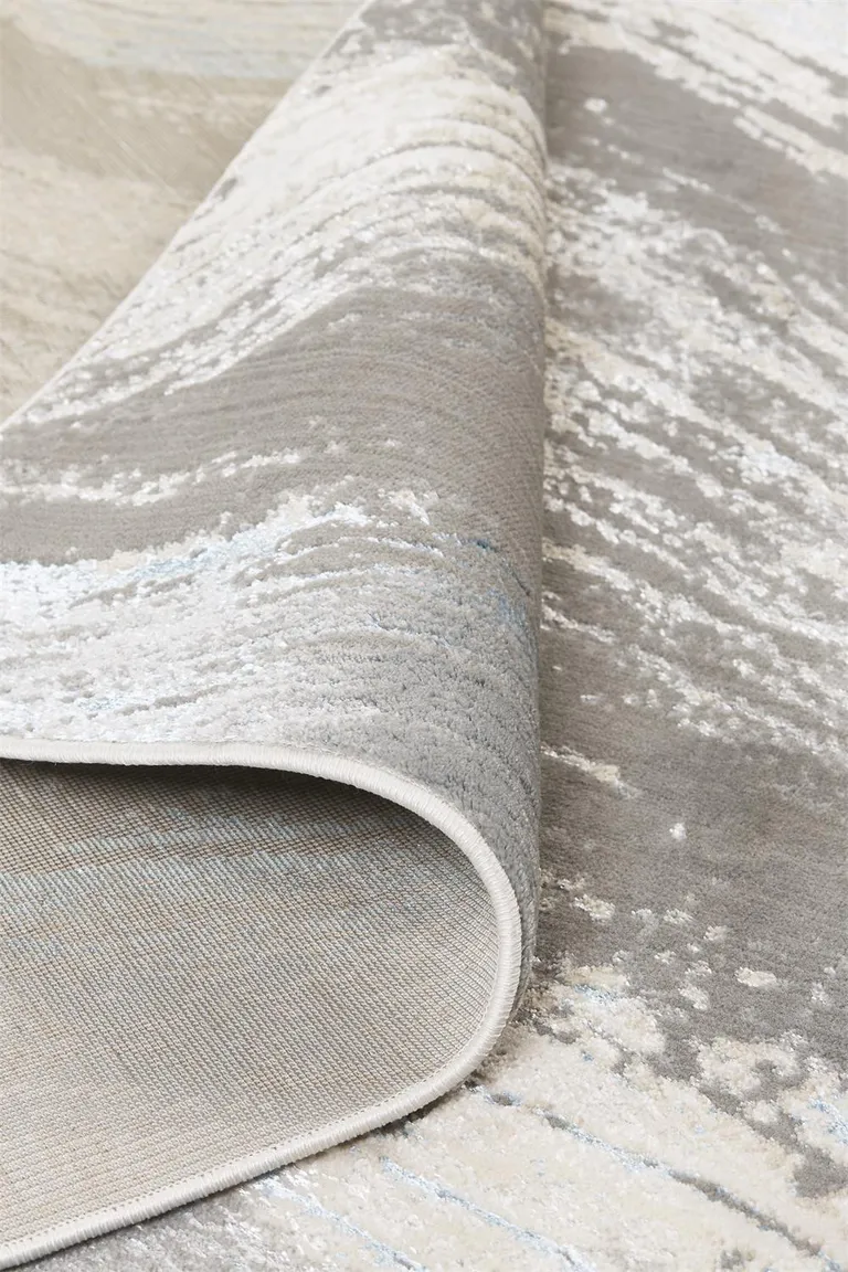 Gray Ivory And Blue Abstract Area Rug Photo 4