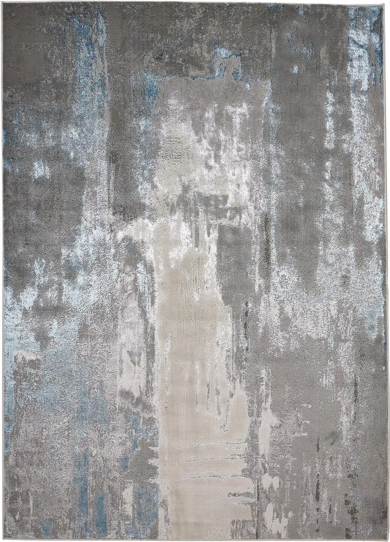 Gray Ivory And Blue Abstract Stain Resistant Area Rug Photo 1