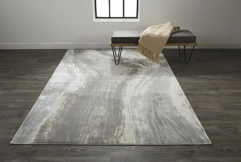 Gray Ivory And Blue Abstract Stain Resistant Area Rug Photo 3