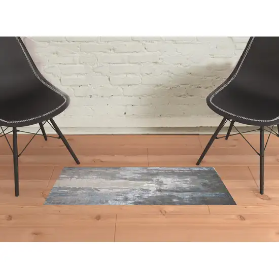 Gray Ivory And Blue Abstract Stain Resistant Area Rug Photo 2