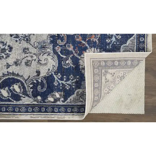 Gray Ivory And Blue Floral Power Loom Distressed Stain Resistant Area Rug Photo 2