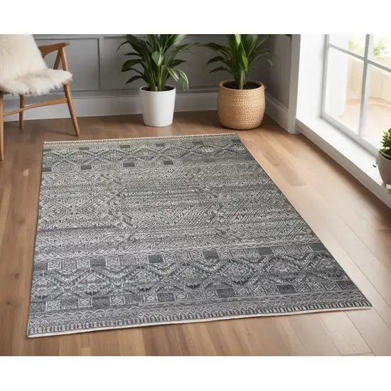 Gray and Ivory Geometric Hand Knotted Area Rug Photo 1