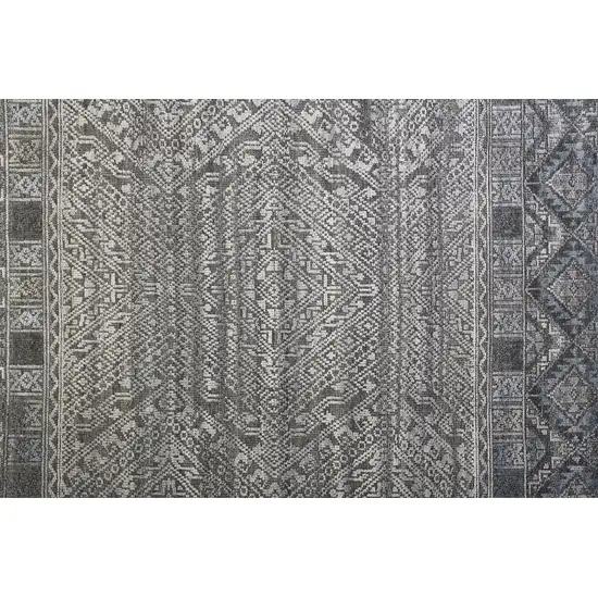 Gray Ivory And Blue Geometric Hand Knotted Area Rug Photo 5