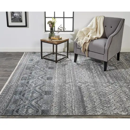 Gray Ivory And Blue Geometric Hand Knotted Area Rug Photo 7