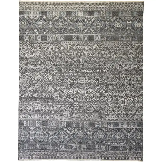 Gray Ivory And Blue Geometric Hand Knotted Area Rug Photo 1