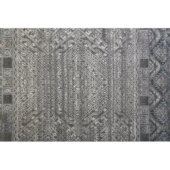 Gray Ivory And Blue Geometric Hand Knotted Area Rug Photo 6