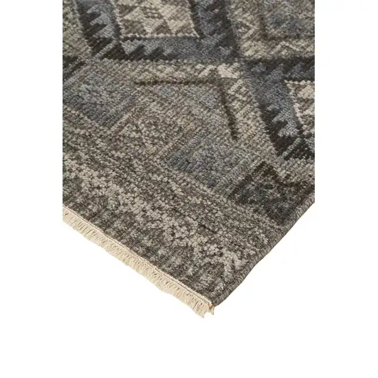 Gray Ivory And Blue Geometric Hand Knotted Area Rug Photo 4