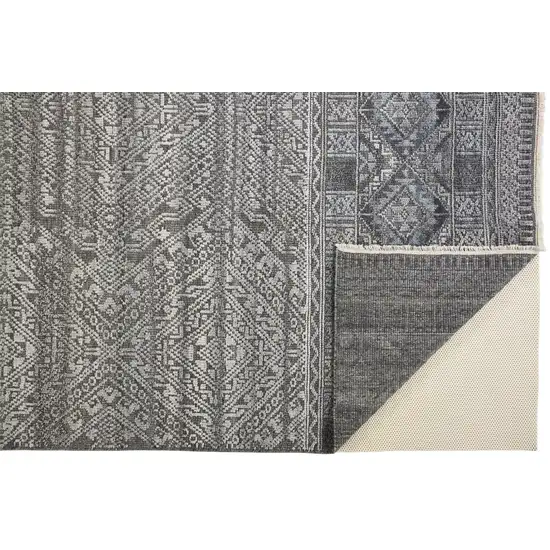 Gray Ivory And Blue Geometric Hand Knotted Area Rug Photo 3