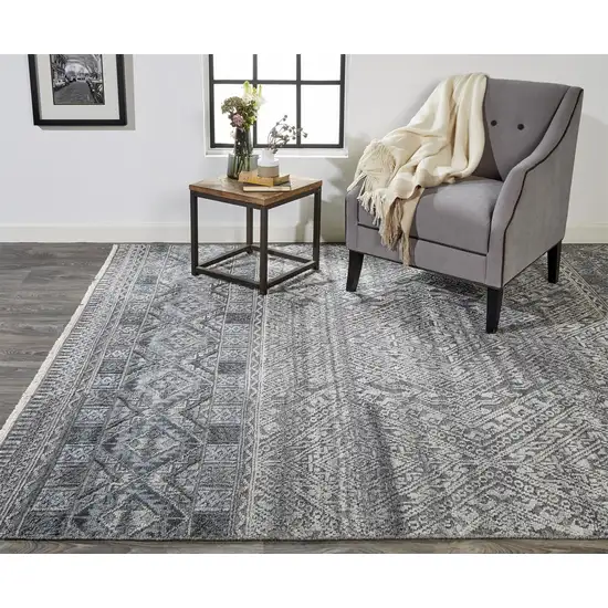 Gray Ivory And Blue Geometric Hand Knotted Area Rug Photo 8