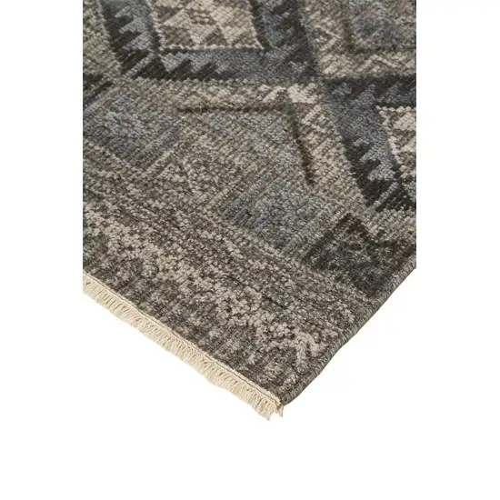 Gray Ivory And Blue Geometric Hand Knotted Area Rug Photo 2