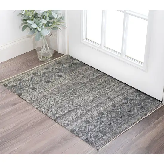 Gray and Ivory Geometric Hand Knotted Area Rug Photo 1